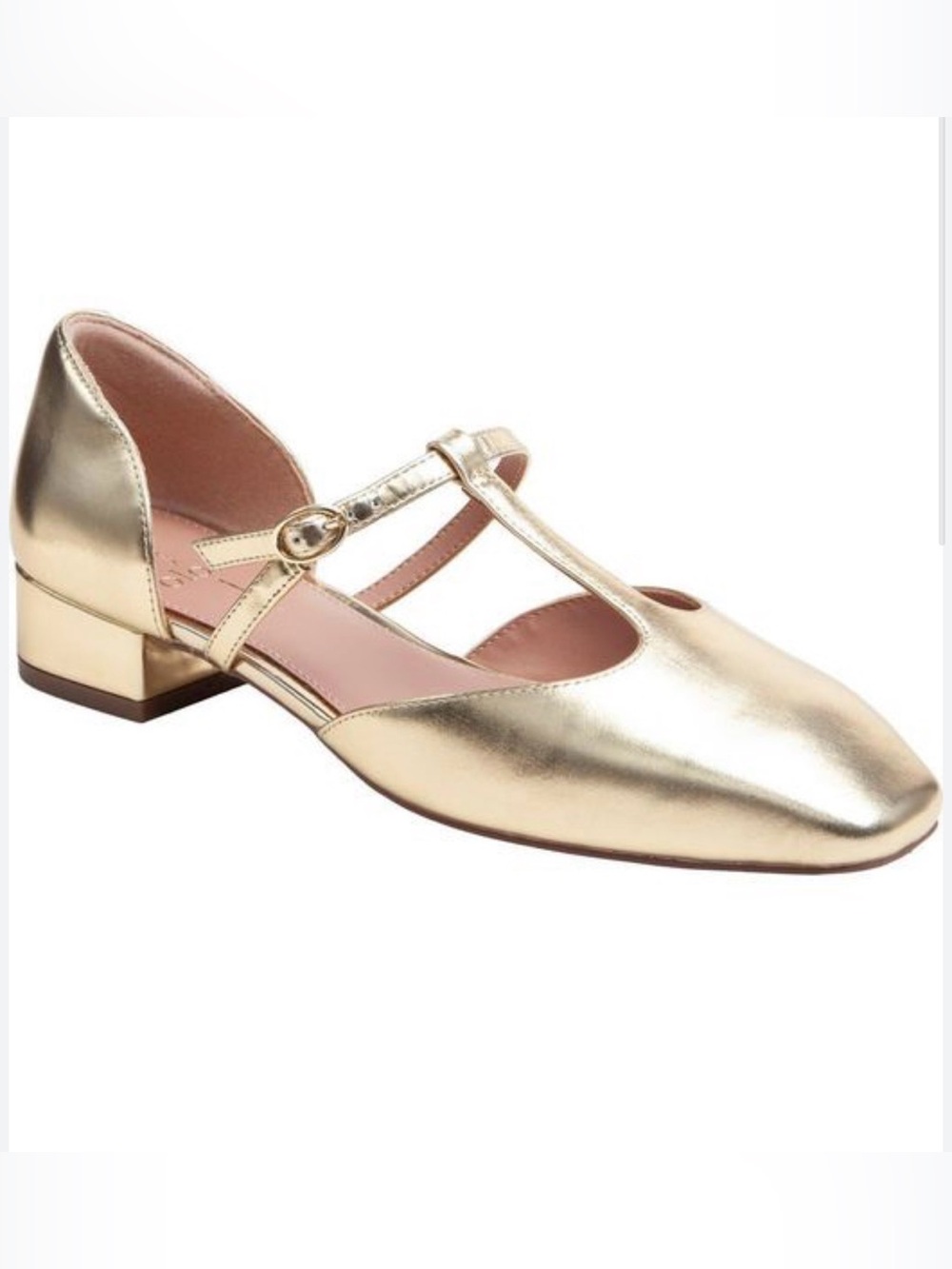 Paolo Metallic Gold T-Strap Ballet Flat